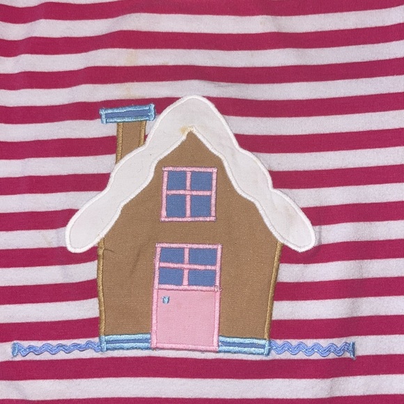 EUC Gingerbread House Applique Pink Striped Long-sleeve shirt - size 4 - Picture 2 of 5